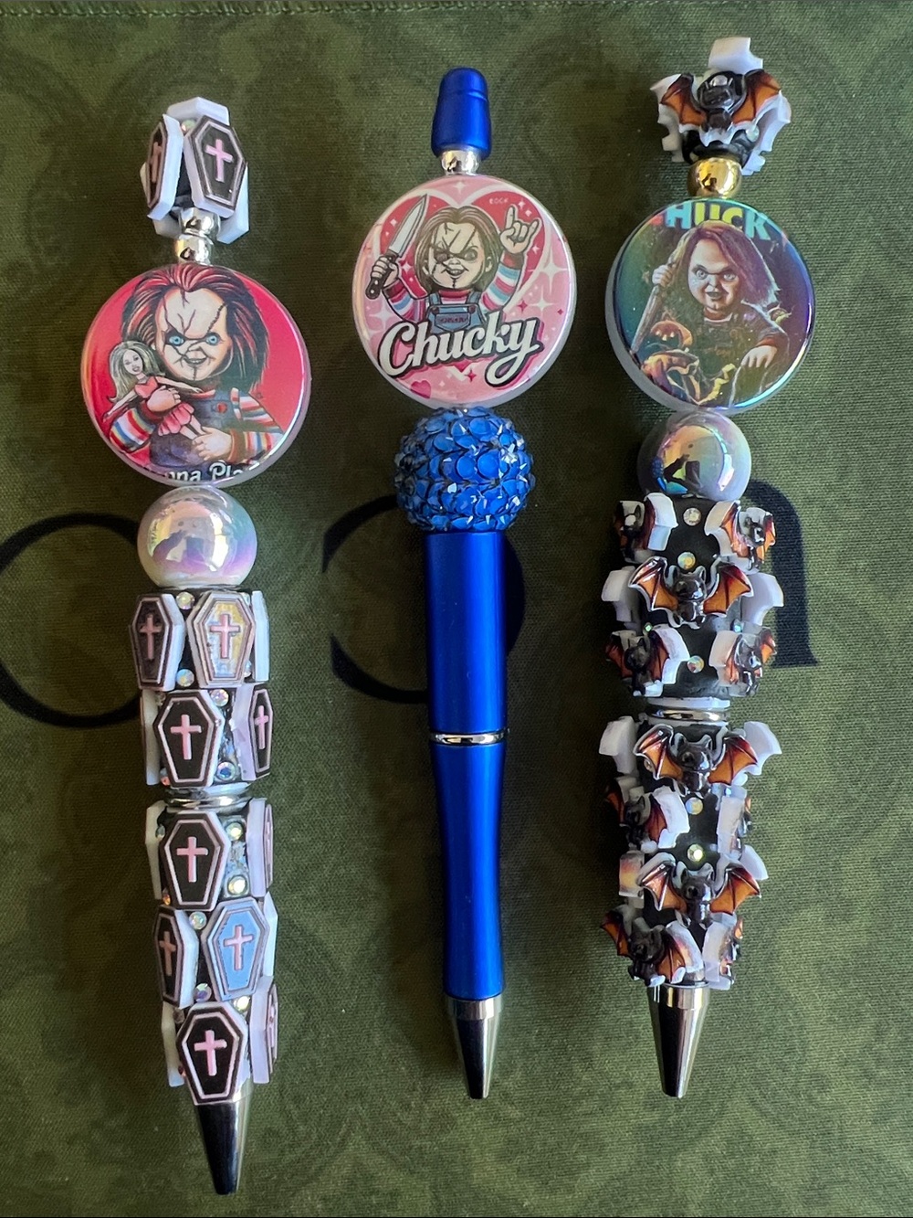 3x pens Chucky Blue pen Accessories novelty Halloween horror cross bat